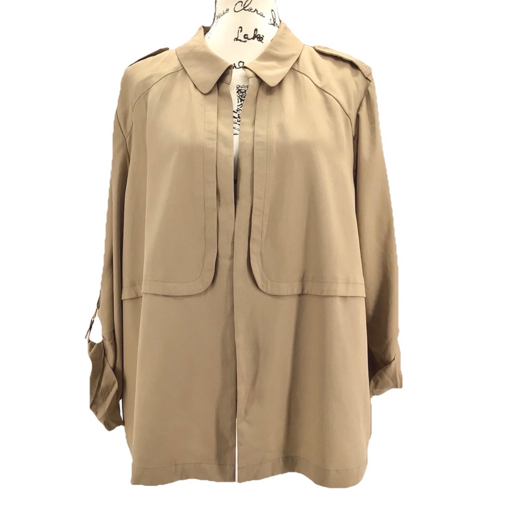 Chico’s 100% Lyocell Tan Beige Open Front Lightweight Blazer Jacket Size 4 XXL